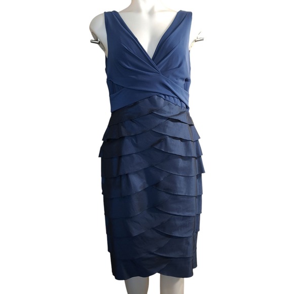 Adrianna Papell Dresses & Skirts - Adrianna‎ Papell Women's Shutter Pleat Dress 12 Navy Blue V-Neck Sleeveless
